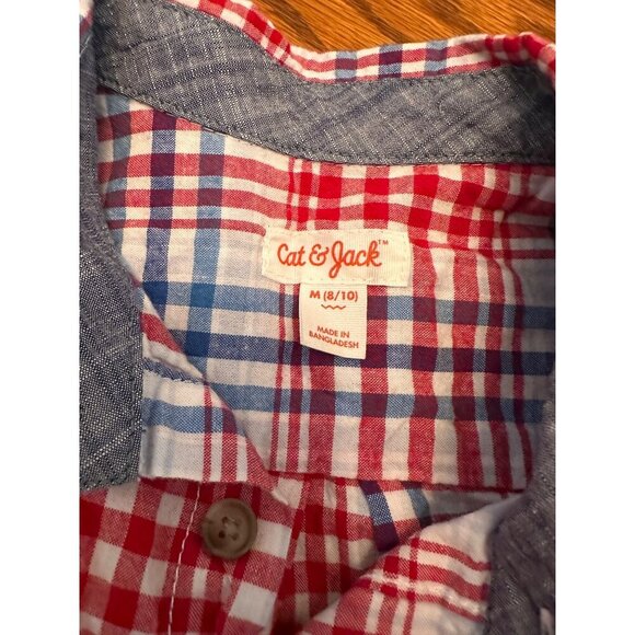 cat & jack red white and blue plaid button down collared shirt - Picture 3 of 5
